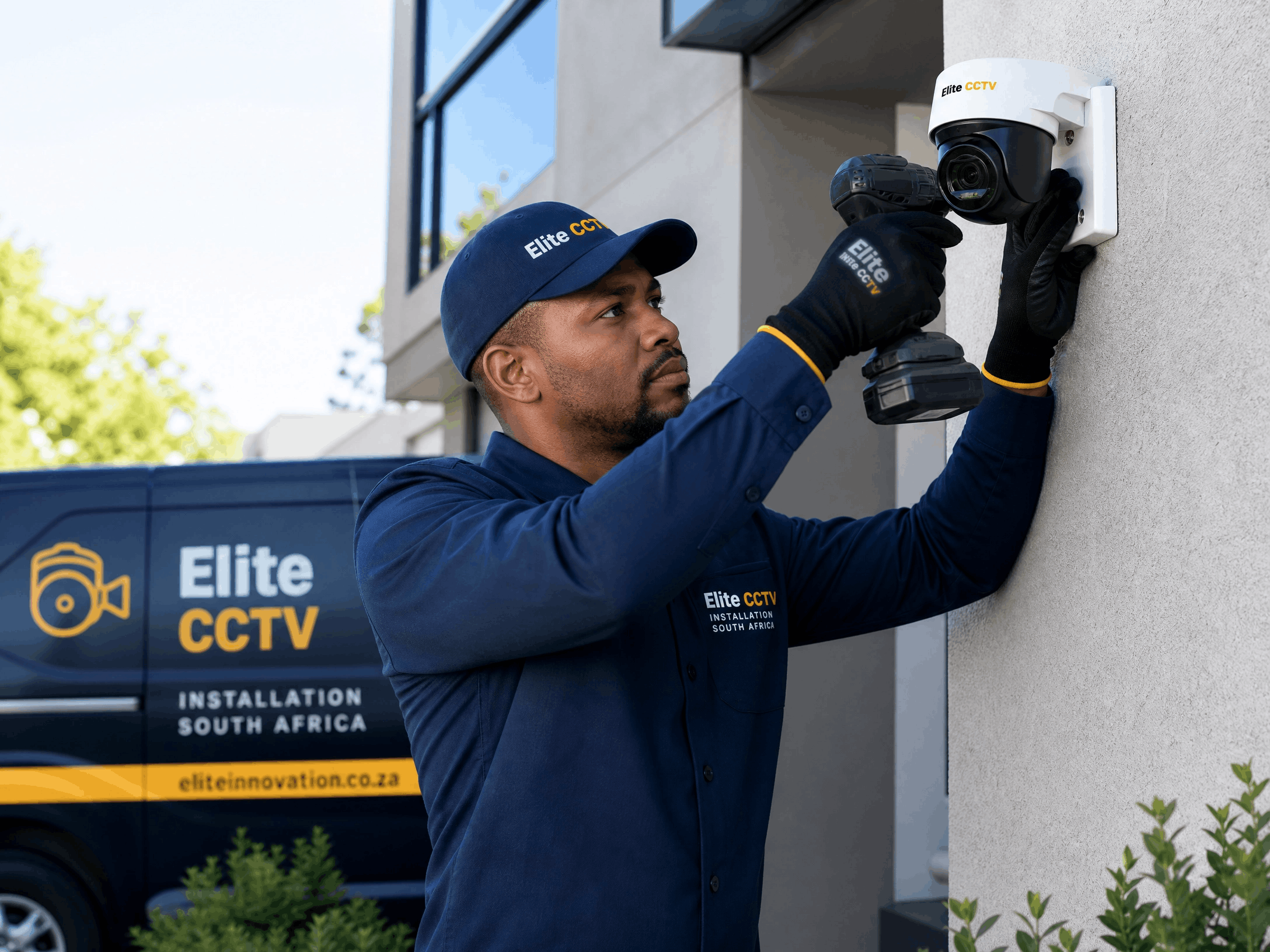 Certified technician installing CCTV camera